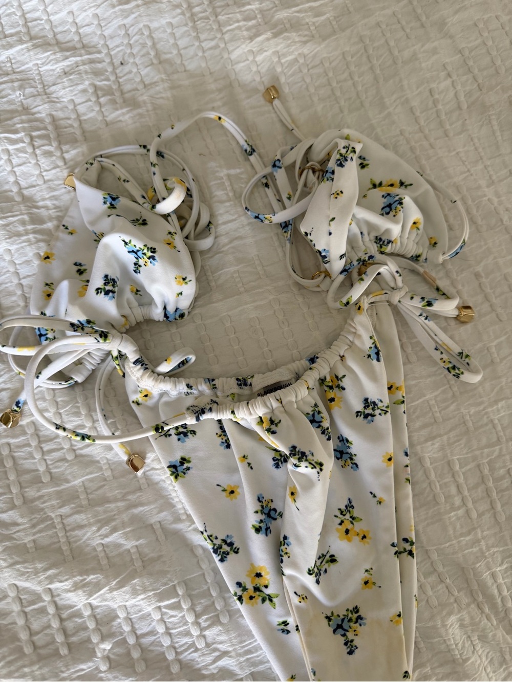 Blackbough Swim Liv White Floral String Bikini with Yellow and Blue Flowers